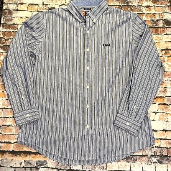 Chaps Shirt Mens XL Blue Black Striped Pocket Button Up Long Sleeve Easy Care - Picture 1 of 12